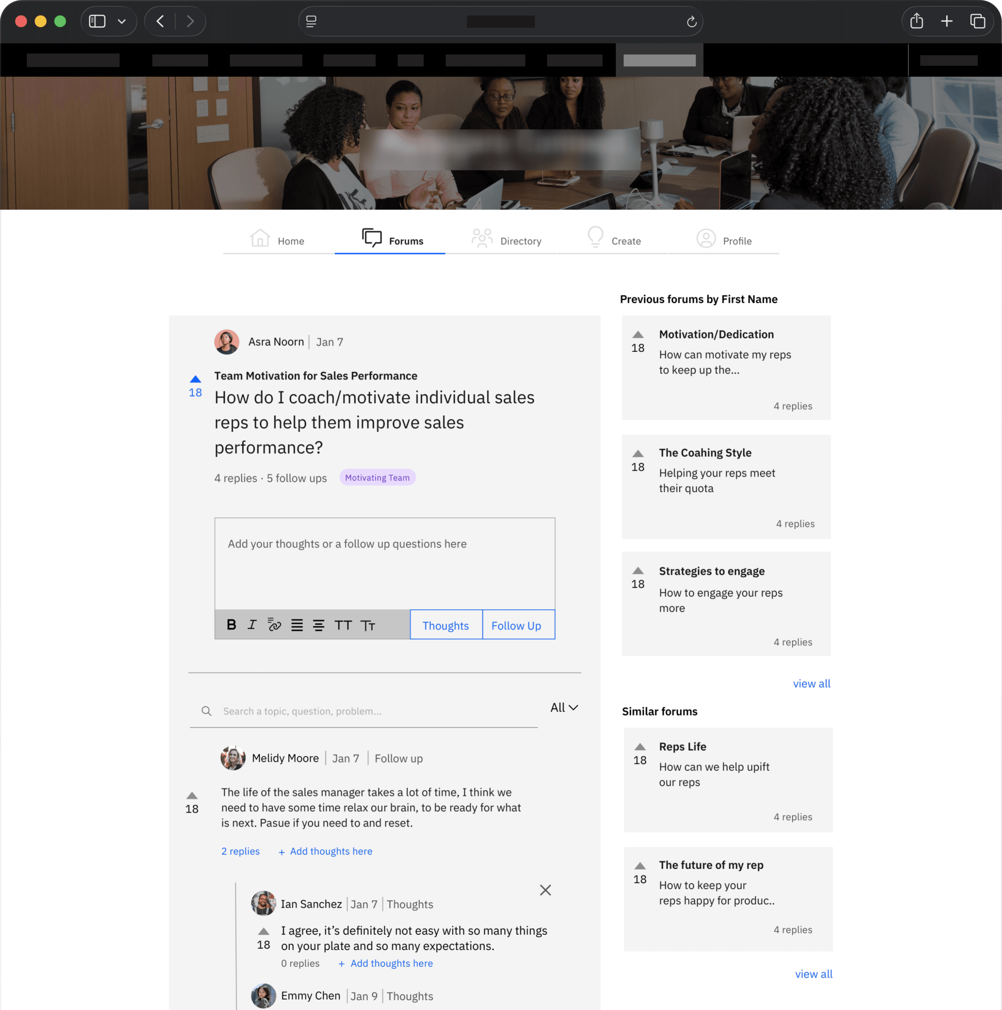 IBM Sales Manager Support forum interface